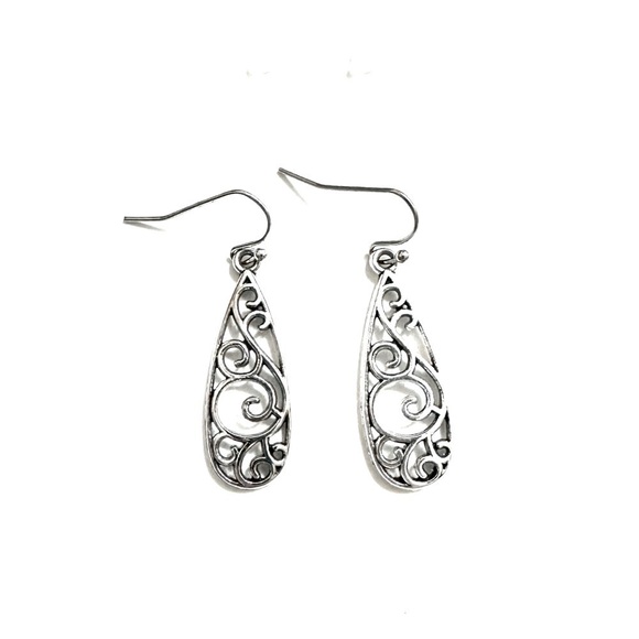 Vintage Style Silver Tone Hoop Dangle Earrings - Picture 4 of 5